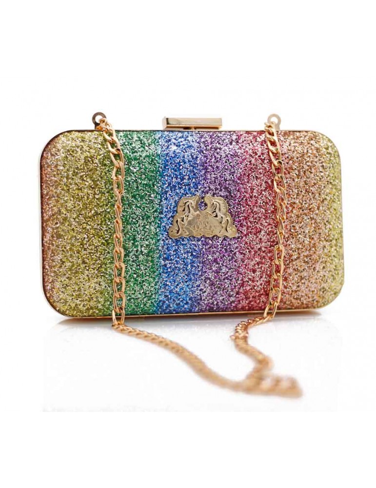 Rainbow glitter clutch bag